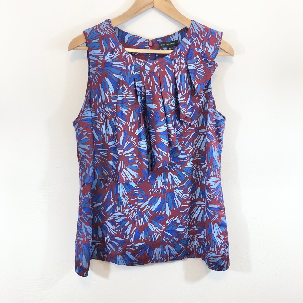 BANANA REPUBLIC Print Sleeveless Ruffle Blouse 10